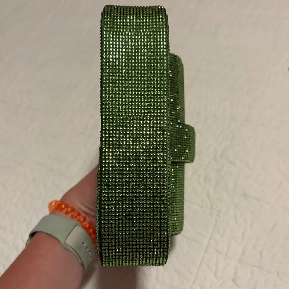 Zara Green Rhinestone Mini Crossbody Bag Emerald Crystal Buckle Evening Clutch